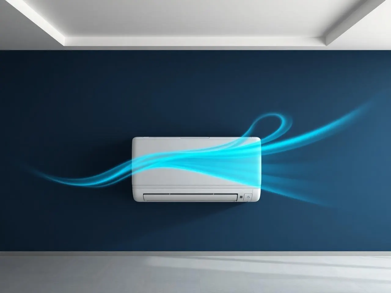 Modern split-system air conditioner with cool airflow